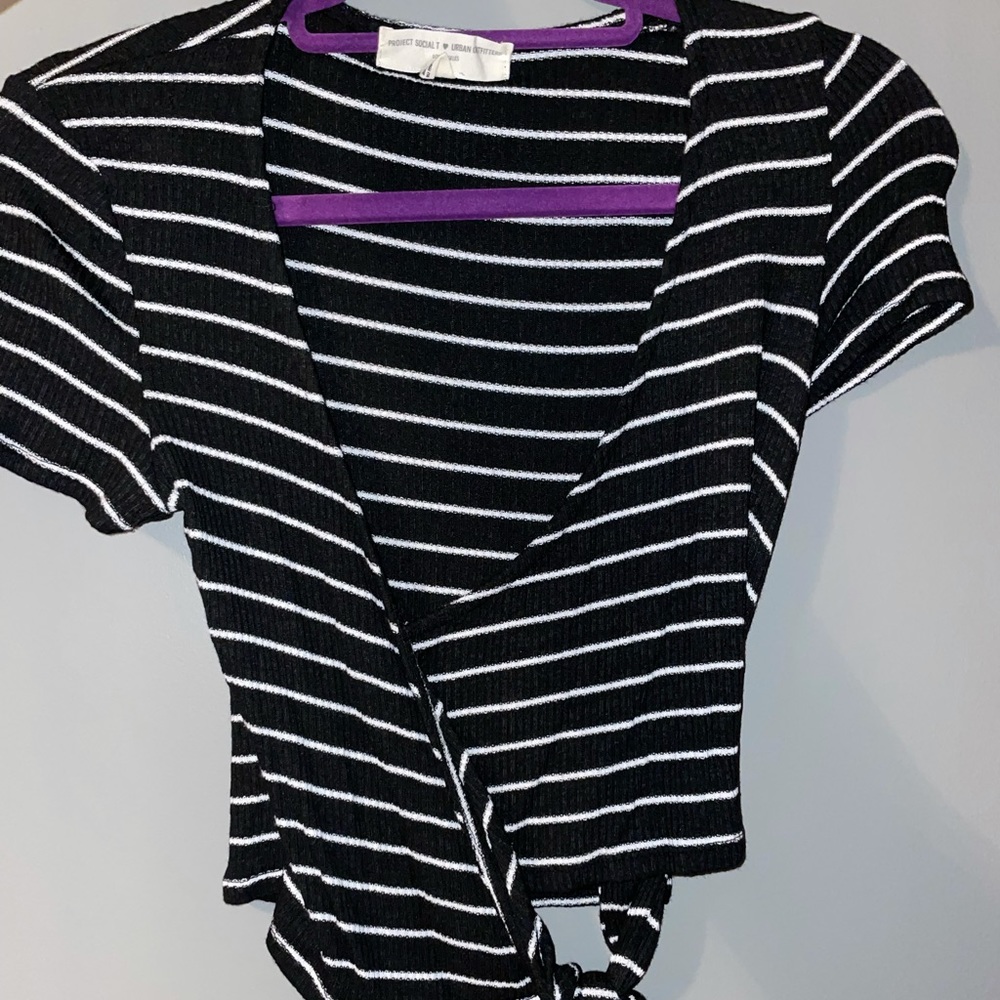Black and white striped tie up top